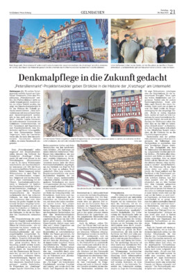 Artikel in der Gelnhäsuer Neuen Zeitung: »Denkmalpflege in die Zukunft gedacht. ›Petersilienmarkt‹-Projektentwickler geben Einblicke in die Historie der ›Kratzhage‹ am Untermarkt.« petersilienmarkt